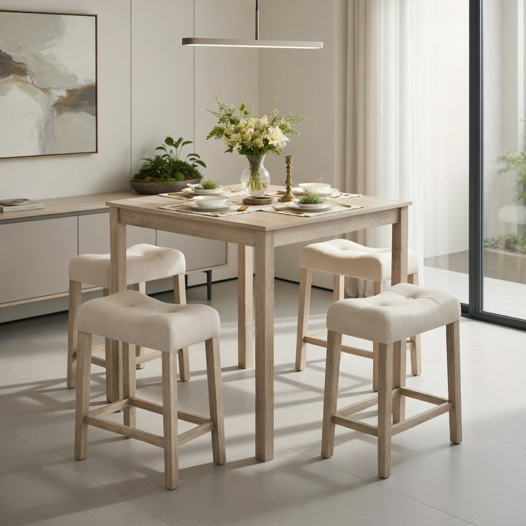 Demi Bonn 5-Piece Bar Table Set with Square Table and 4 Padded Stools ...