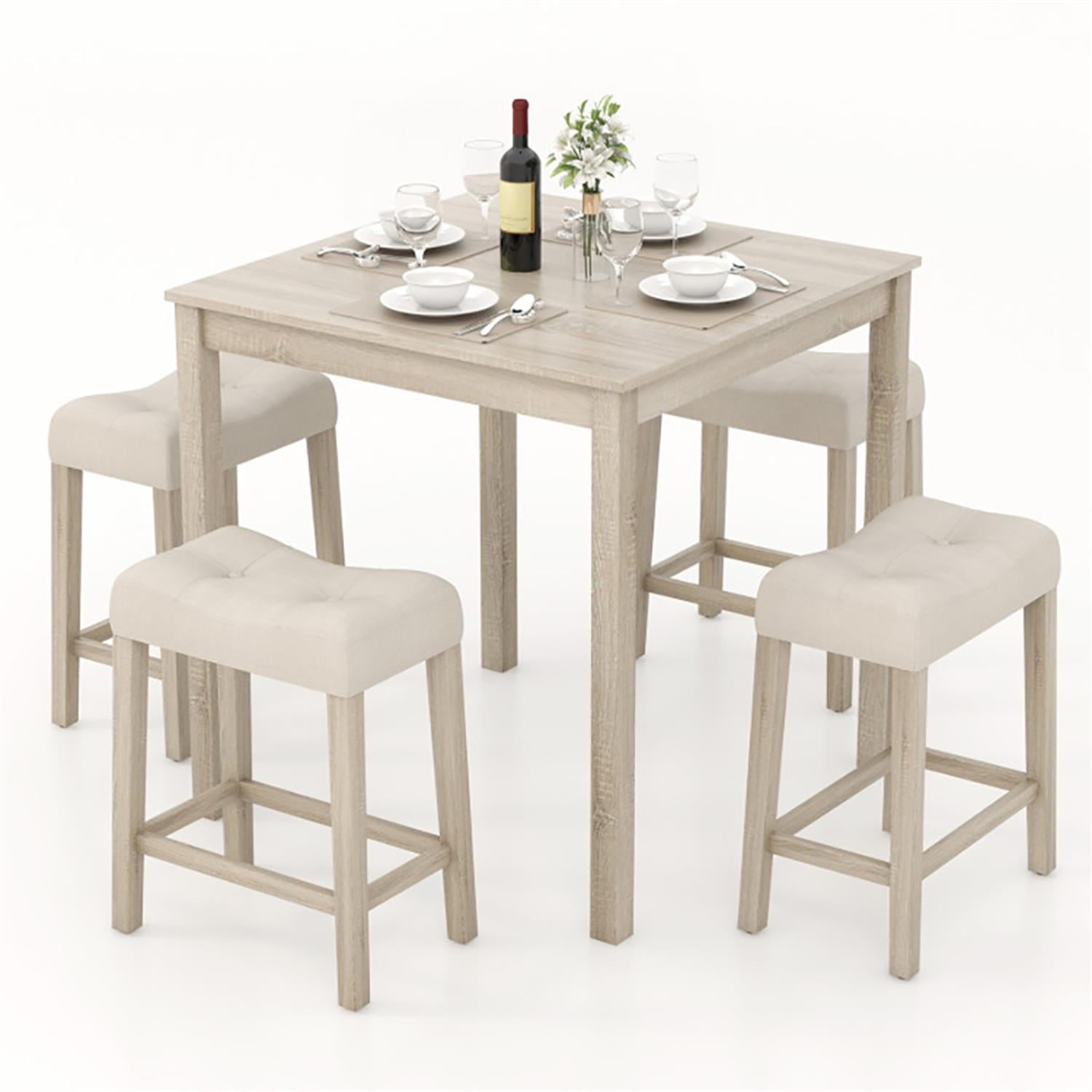 Demi Bonn 5-Piece Bar Table Set with Square Table and 4 Padded Stools, 35" Wooden Kitchen Dining Table Set, Perfect for Small Space, Gray
