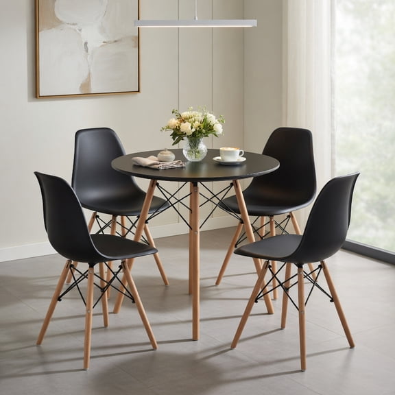 Demi Bonn 5-Piece Dining Table Set with 4 Chairs, 31"dustrial Kitchen Table with Metal Frame, Perfect for Small Space, Black