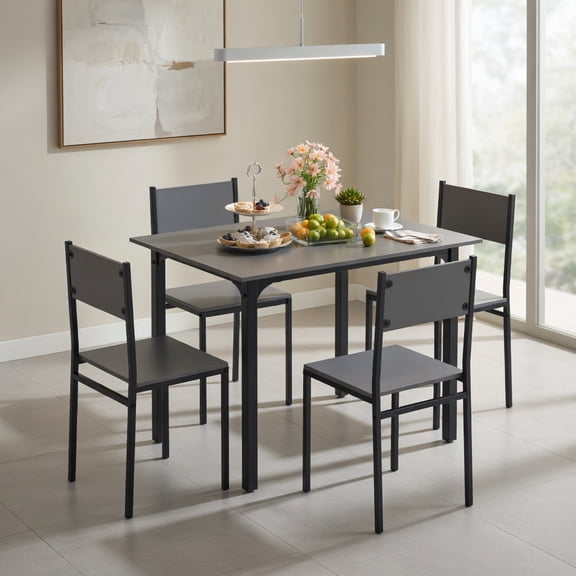 Demi Bonn 5-Piece Dining Table Set with 4 Chairs, 43"dustrial Kitchen Table with Metal Frame, Perfect for Small Space, Gray