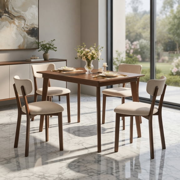 Demi Bonn 5-Piece Dining Table Set with 4 Chairs, 48" Kitchen Table with Rubber Wood Frame and Padded Set, Perfect for Small Space, Brown