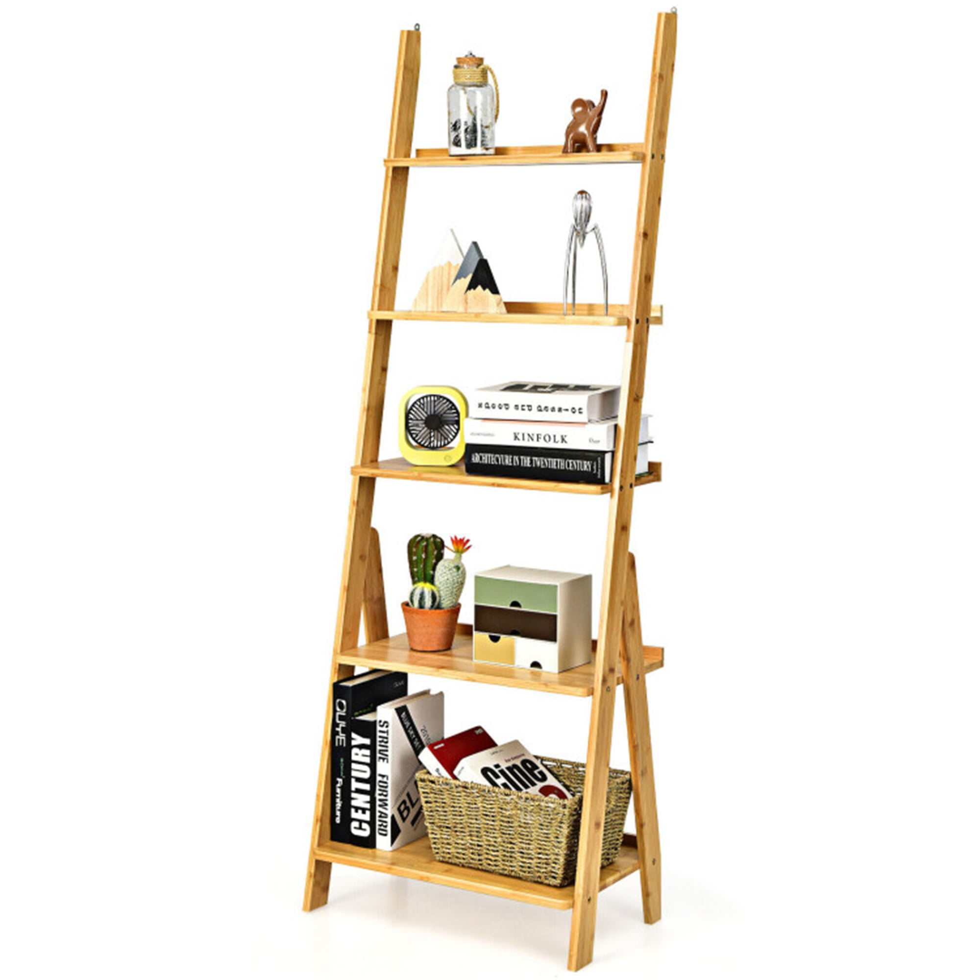 Finihen 5-Tier Bamboo Bookshelf, Ladder Storage Stand Rack for Home Use, Beige Finihen 5-Tier Bamboo Bookshelf, Ladder Storage Stand Rack for Home Use, Beige