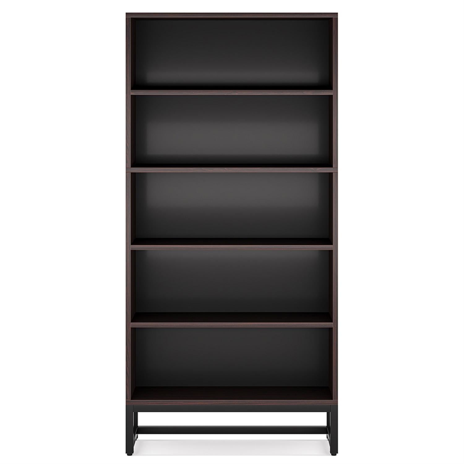 Demi Bonn 5-Tier Bookcase, Wood and Metal Bookshelf Storage Organizer, 70" Tall Display Standing Shelf Unit for Bedroom, Living Room, Black