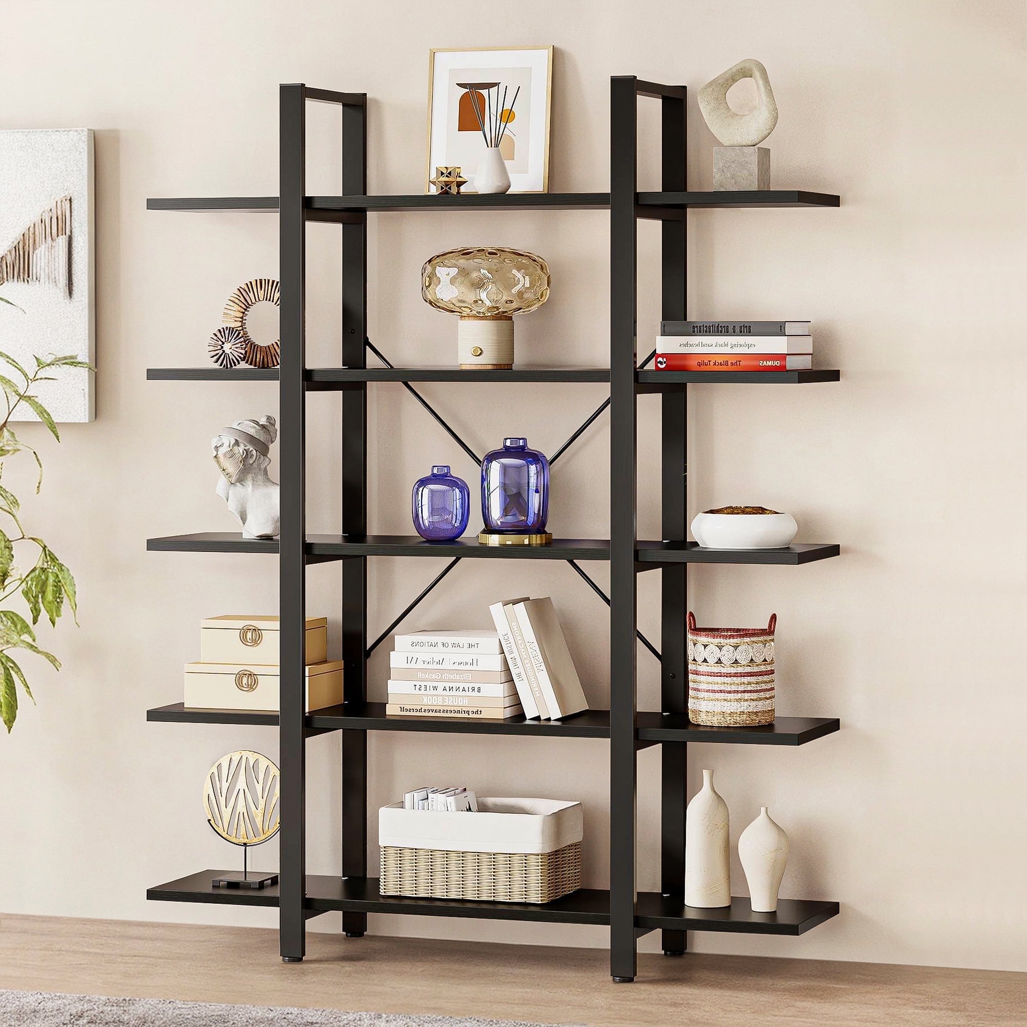 Demi Bonn 5 Tier Bookshelf, Bookshelves, Open Etagere Bookcase Shelf Storage Organizer, Free Standing Storage Shelving Unit for Bedroom, Living Room and Home Office, Black