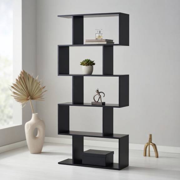 Demi Bonn 5-Tier Bookshelf with Anti-Toppling Device, Bookcase for Living Room Home Office, Black
