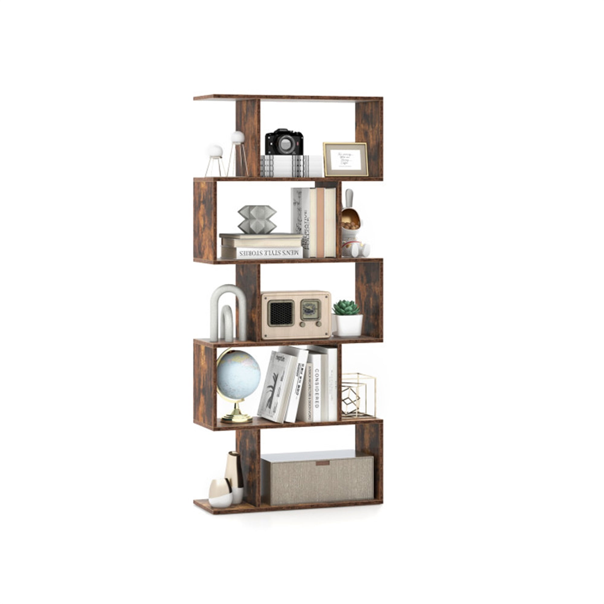 Finihen 5-Tier Bookshelf with Anti-Toppling Device, Bookcase for Living Room Home Office, Brown Finihen 5-Tier Bookshelf with Anti-Toppling Device, Bookcase for Living Room Home Office, Brown