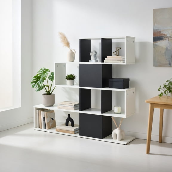Demi Bonn 5-Tier Bookshelf with Storage Rack, Corner Ladder Bookcase, Black
