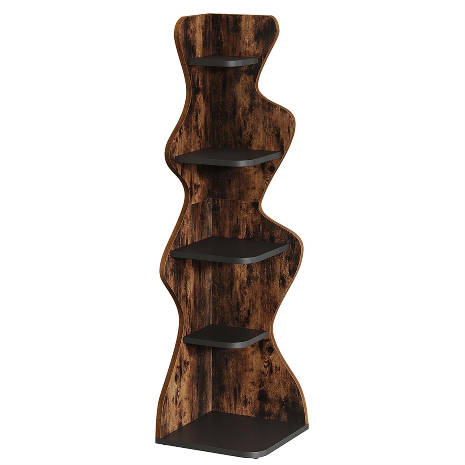 Demi Bonn 5 Tier Corner Bookcase, Wood Bookshelf Storage Organizer, 69" Tall Display Standing Shelf Unit for Bedroom, Living Room, Brown