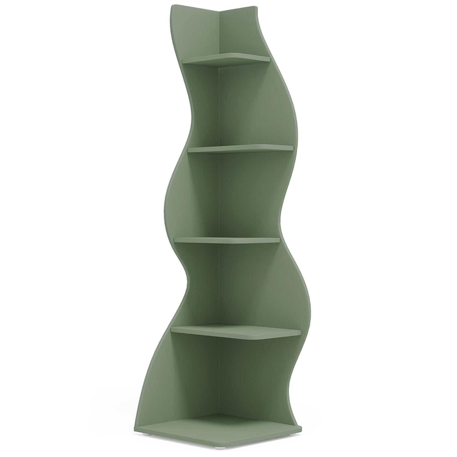 Demi Bonn 5-Tier Corner Bookcase, Wood Bookshelf Storage Organizer, 70" Tall Display Standing Shelf Unit for Bedroom, Living Room, Green