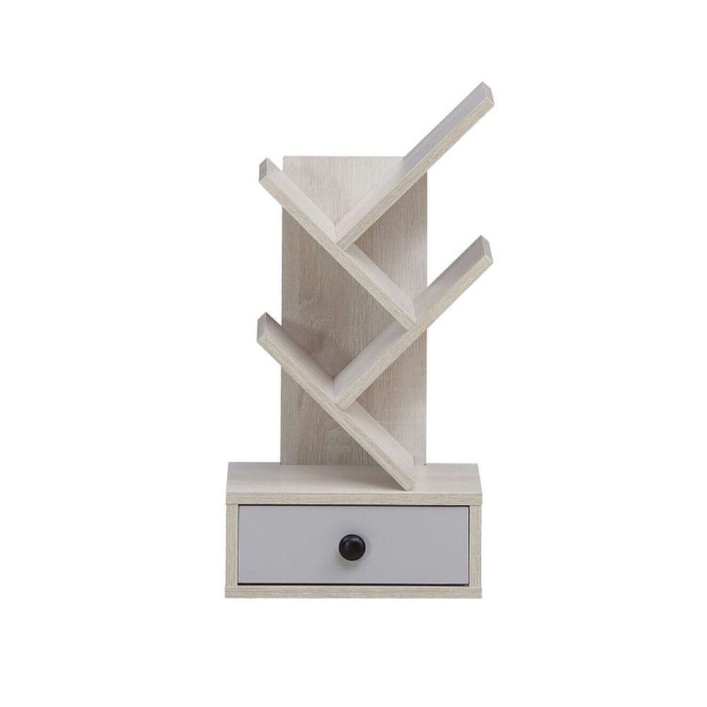 Demi Bonn 5-Tier Floor Standing Tree Bookcase with Drawer, Space-Saving Bookshelf, Beige