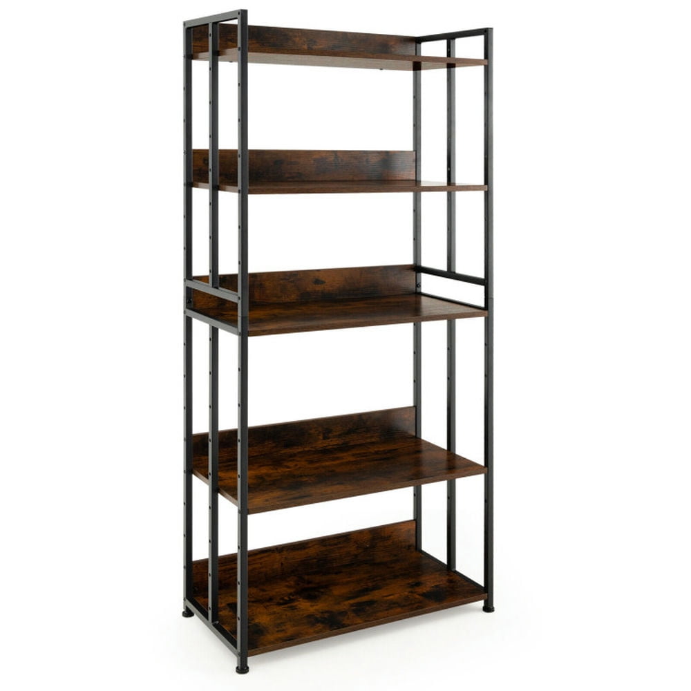 Finihen 5-Tier Industrial Bookshelf Storage Shelf Display Rack with Adjustable Shelves, Brown