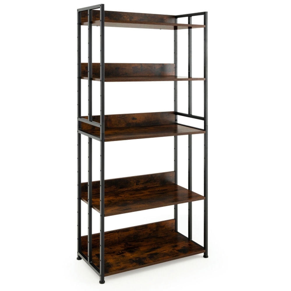 Demi Bonn 5-Tier Industrial Bookshelf Storage Shelf Display Rack with Adjustable Shelves, Brown
