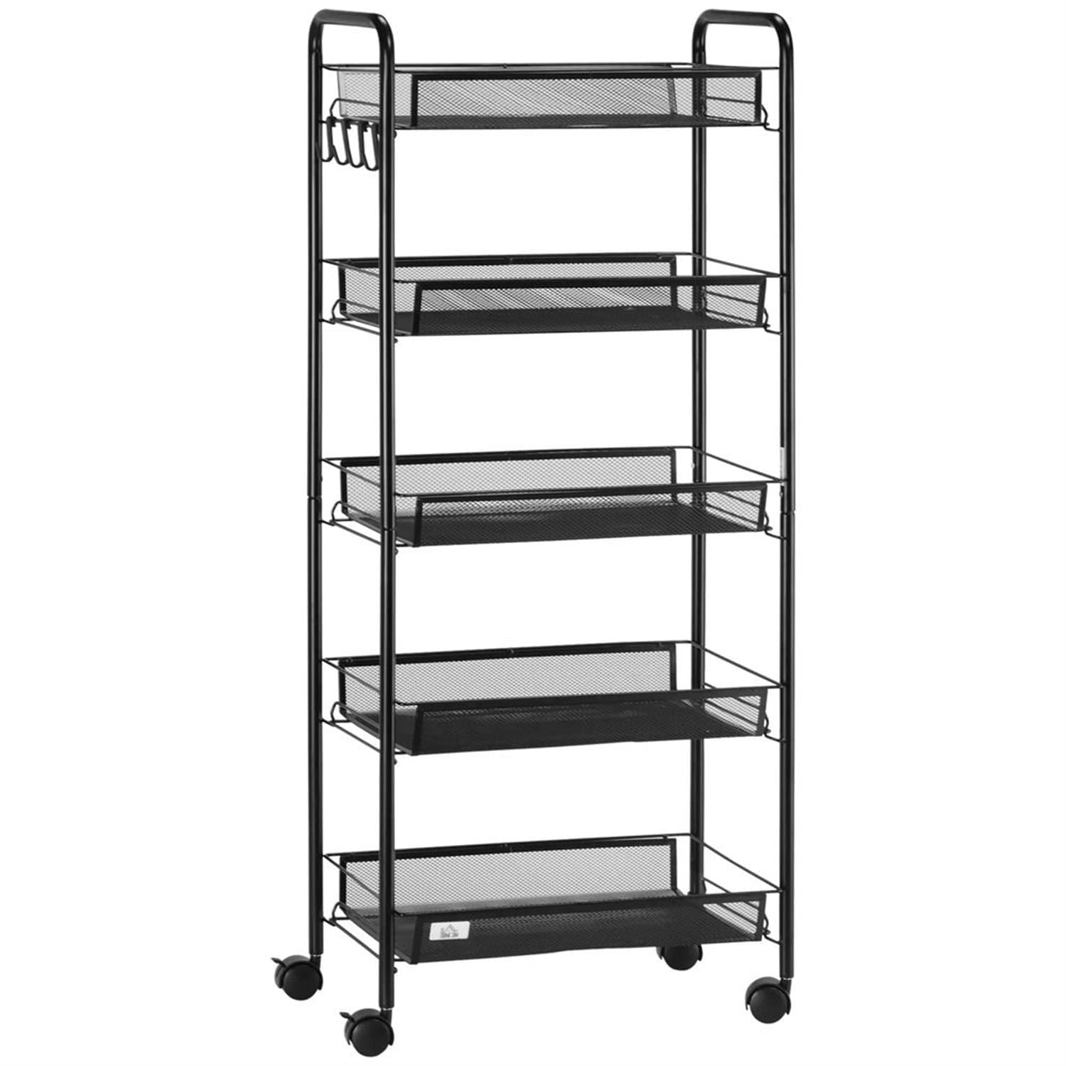 Demi Bonn 5 Tier Kitchen Island Cart on Wheels, Rolling Dining Room Serving Utility Carts Mobile Movable with Removable Mesh Baskets for Dining Room, Black