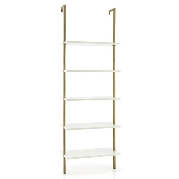 Demi Bonn 5 Tier Ladder Shelf Wall-Mounted Bookshelf, Bookcase with Steel Frame, White