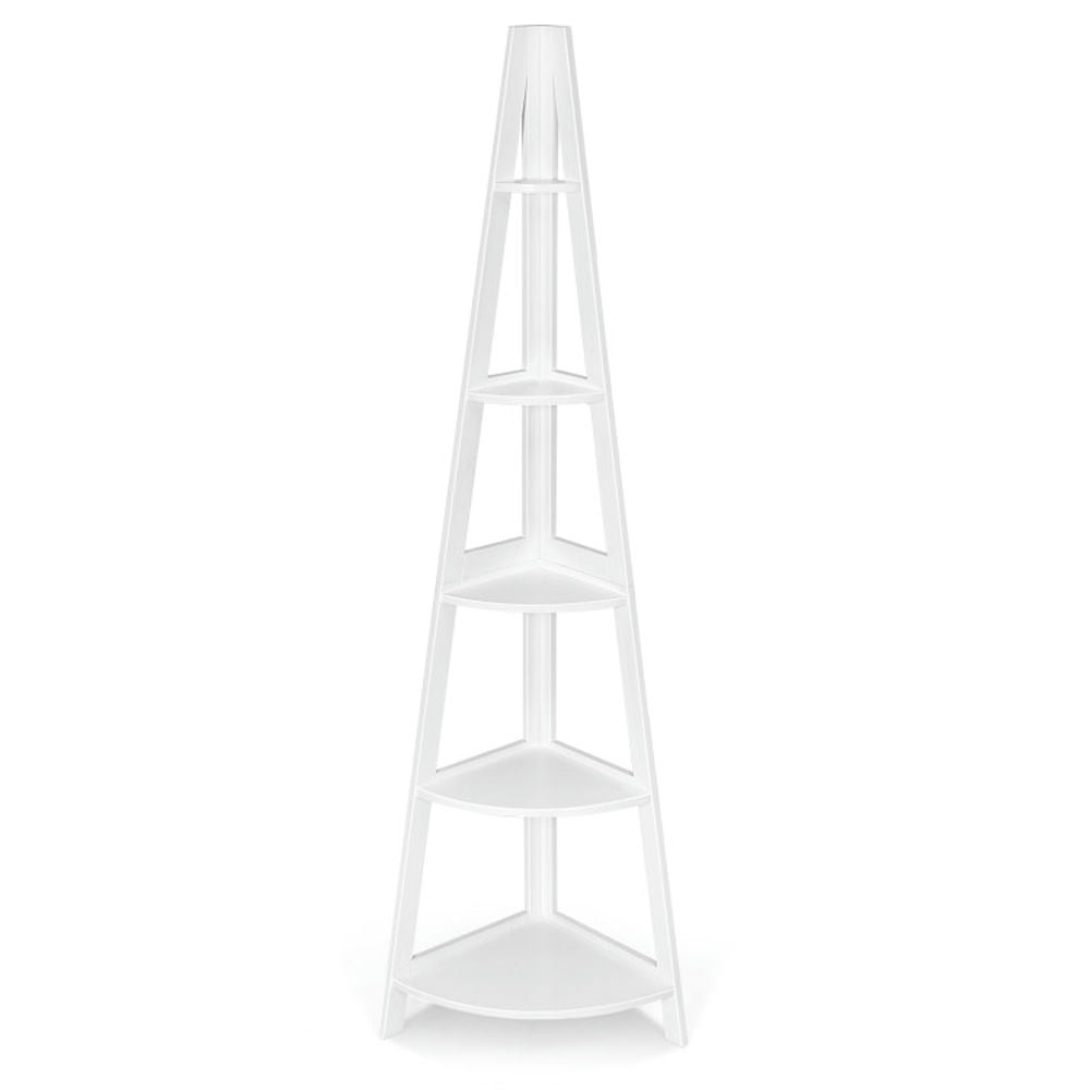 Finihen 5-Tier Modern Corner Bookshelf, Bookcase Shelf with Strong Wooden Frame, Wall-Leaning Display Storage Stand Rack, White Finihen 5-Tier Modern Corner Bookshelf, Bookcase Shelf with Strong Wooden Frame, Wall-Leaning Display Storage Stand Rack, White
