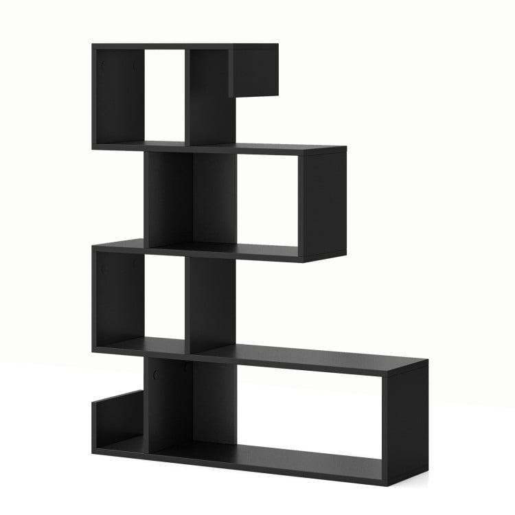 Finihen 5-Tier S-Shaped Bookshelf Geometric Z-Shelf Bookcase with Open Cubes, Black Finihen 5-Tier S-Shaped Bookshelf Geometric Z-Shelf Bookcase with Open Cubes, Black