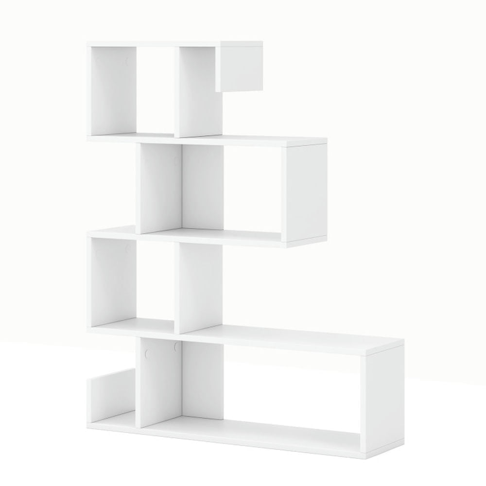 Demi Bonn 5-Tier S-Shaped Bookshelf Geometric Z-Shelf Bookcase with Open Cubes, White