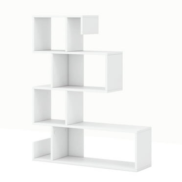 Finihen 5-Tier S-Shaped Bookshelf Geometric Z-Shelf Bookcase with Open Cubes, White