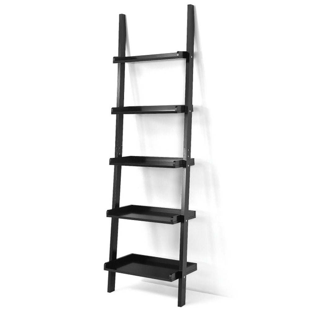 Finihen 5-Tier Wall-leaning Ladder Bookshelf, Display Rack for Plants and Books, Black Finihen 5-Tier Wall-leaning Ladder Bookshelf, Display Rack for Plants and Books, Black