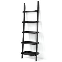 Finihen 5-Tier Wall-leaning Ladder Bookshelf, Display Rack for Plants and Books, Black