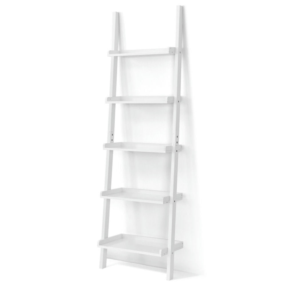 Finihen 5-Tier Wall-leaning Ladder Bookshelf, Display Rack for Plants and Books, White Finihen 5-Tier Wall-leaning Ladder Bookshelf, Display Rack for Plants and Books, White