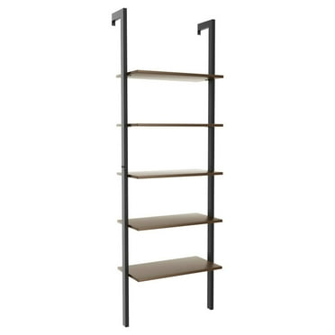Finihen 5-Tier Wood Look Ladder Shelf with Metal Frame for Home, Multipurpose Open Bookshelf, Black