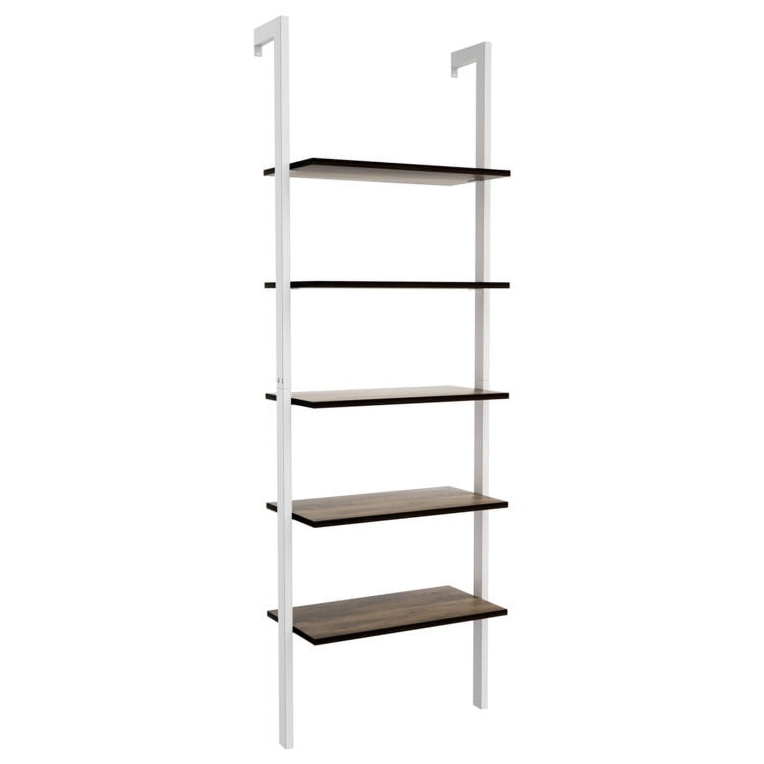 Demi Bonn 5-Tier Wood Look Ladder Shelf with Metal Frame for Home, Multipurpose Open Bookshelf, White