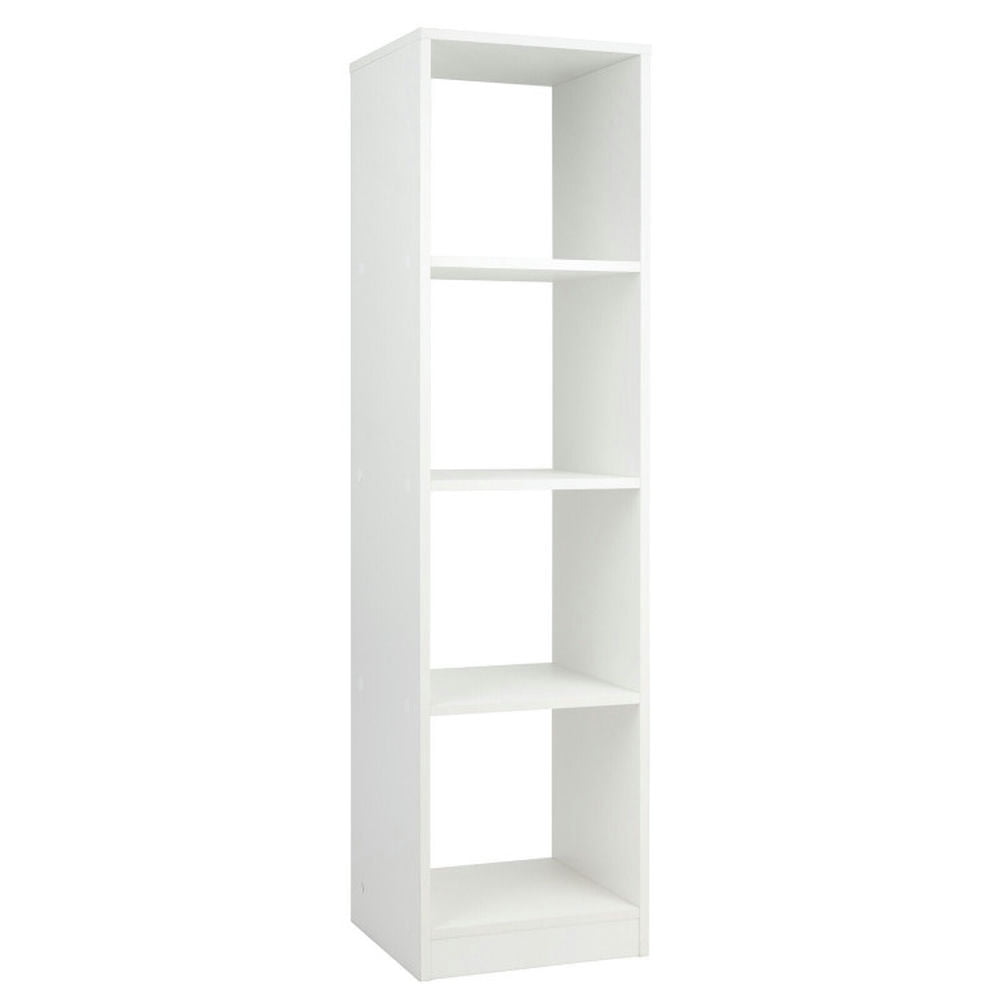 Finihen 5 Tiers 4-Cube Narrow Bookshelf with 4 Anti-Tipping Kits, Display Shelf Bookcase, White