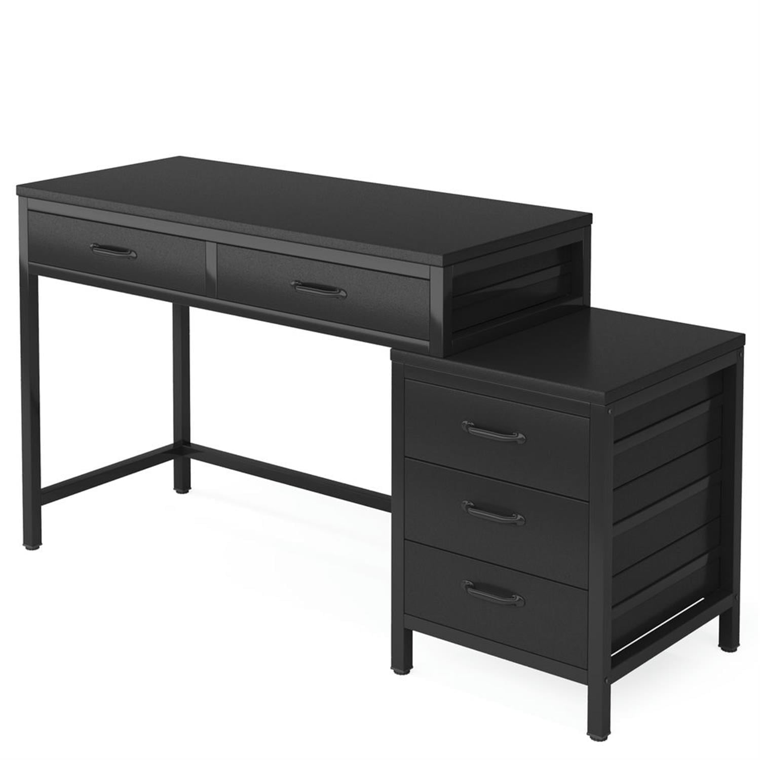 Demi Bonn 51" Computer Desk with Reversible Drawer Cabinet, Modern Study Writing Gaming Table for Home Office, Black
