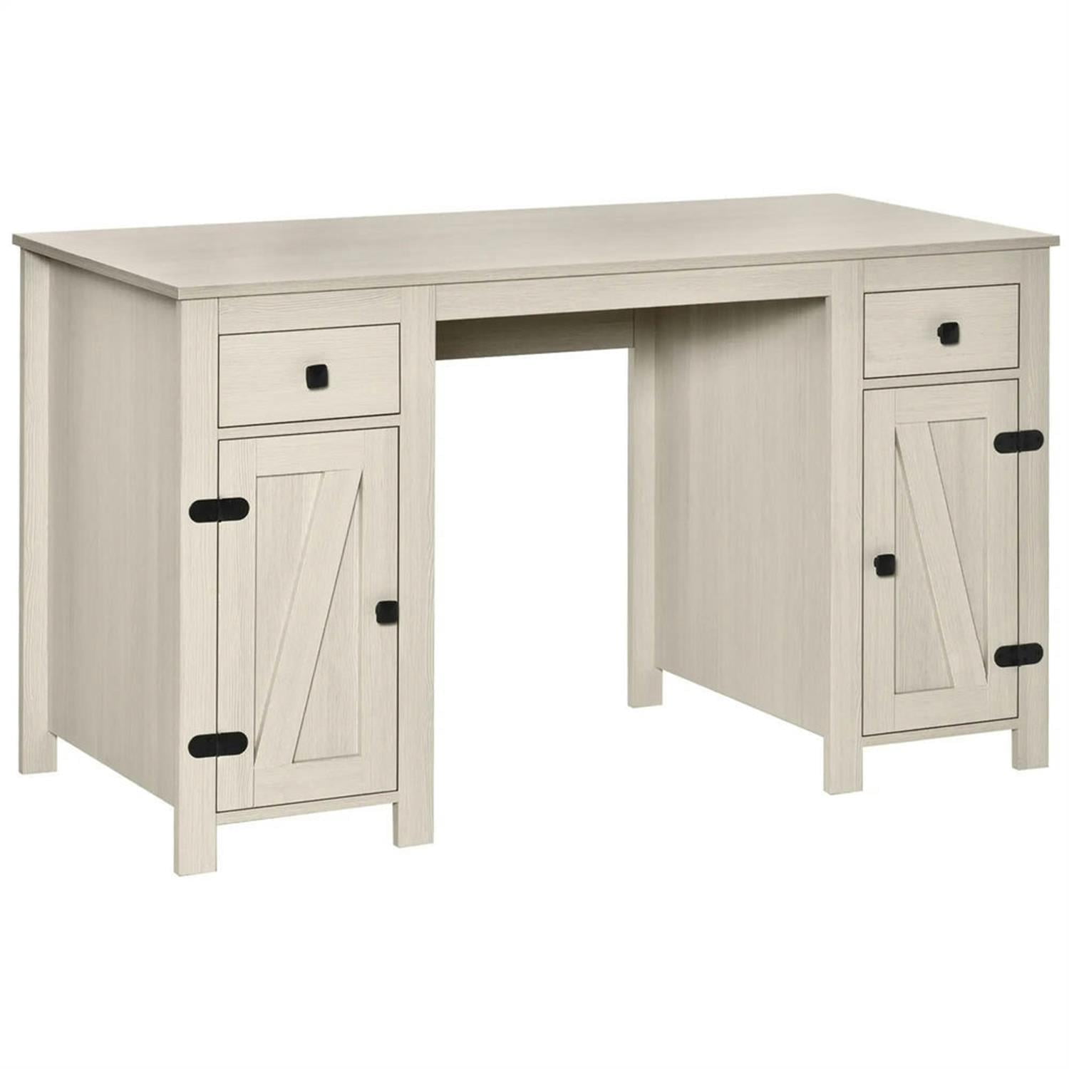 Demi Bonn 52" Modern Office Desk with 2 Drawers and 2 Cabinets, Home Computer Desk for Living Room, Office, Study, Writing Table PC Desks, White