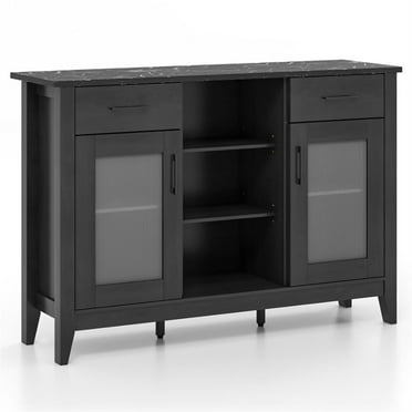 Finihen 52" Sideboard Buffet Cabinet with 2 Drawers and 4 Adjustable Shelves, Kitchen Storage Cabinet, Wood Coffee Bar Buffet Table for Dining Room, Black