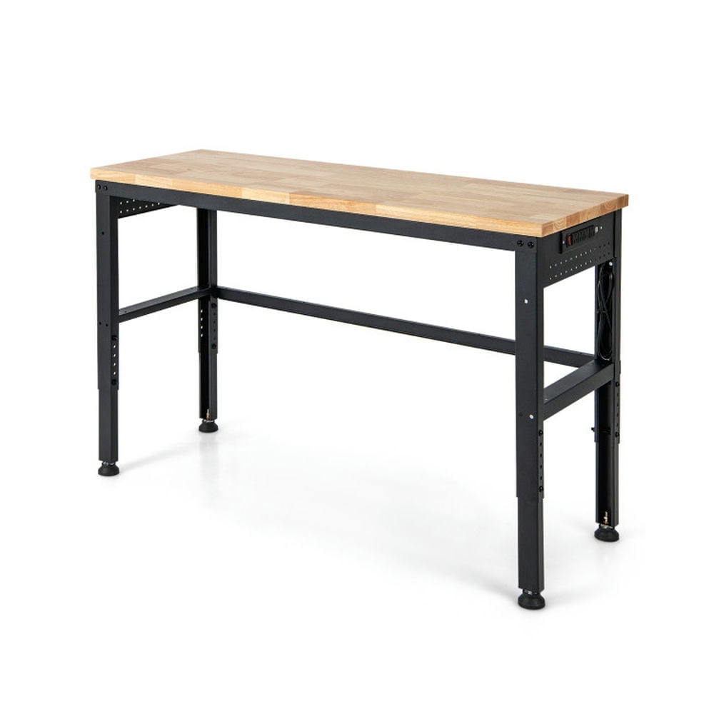 Demi Bonn 53" Adjustable Heavy-Duty Workbench with Rubber Wood Top for Home Office Sturdy Writing Workstation, Brown