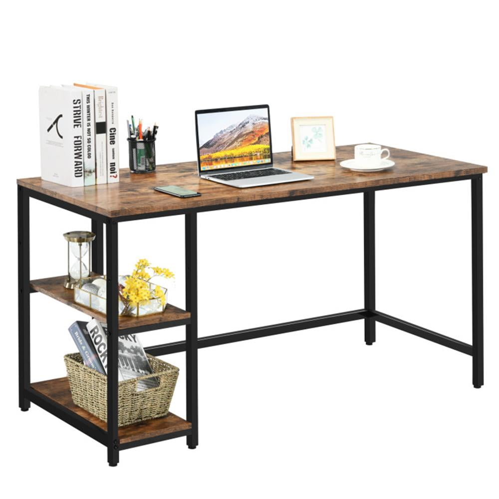 Finihen 55" Computer Desk Office Study Table Workstation Home with Adjustable Shelf, Brown