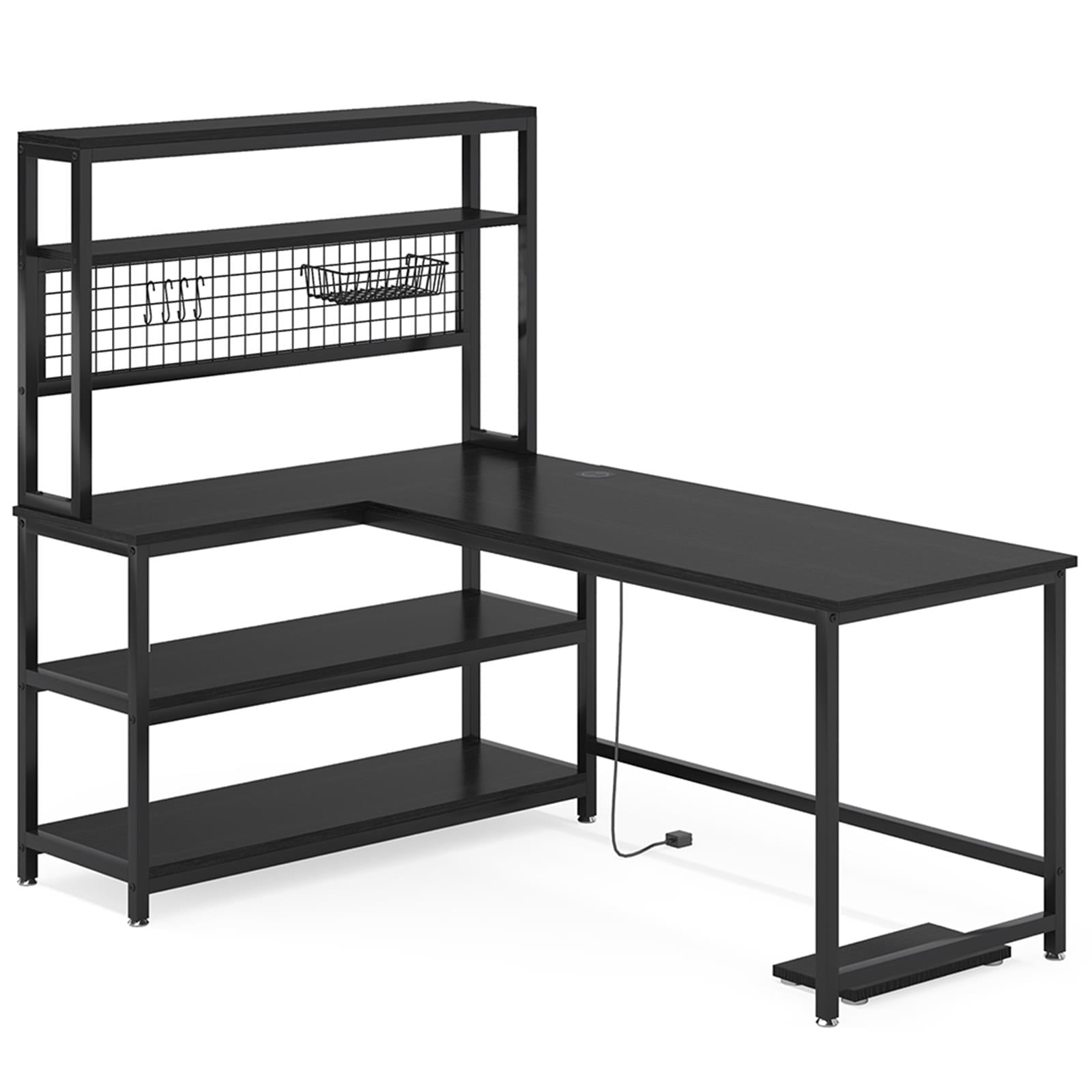 Demi Bonn 55" Computer Desk with Wireless Charging, Office Desk with Shelves, Reversible L-Shaped Gaming Desk, Corner Desk with Storage, Work Desk, Black