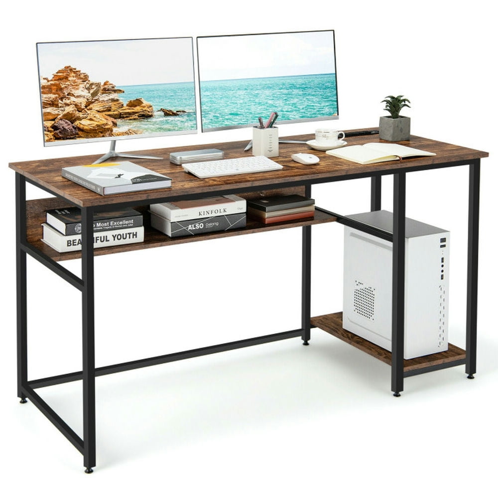 Finihen 55" Computer Desk with Power Outlets and USB Ports for Home and Office Study Writing Table, Brown Finihen 55" Computer Desk with Power Outlets and USB Ports for Home and Office Study Writing Table, Brown