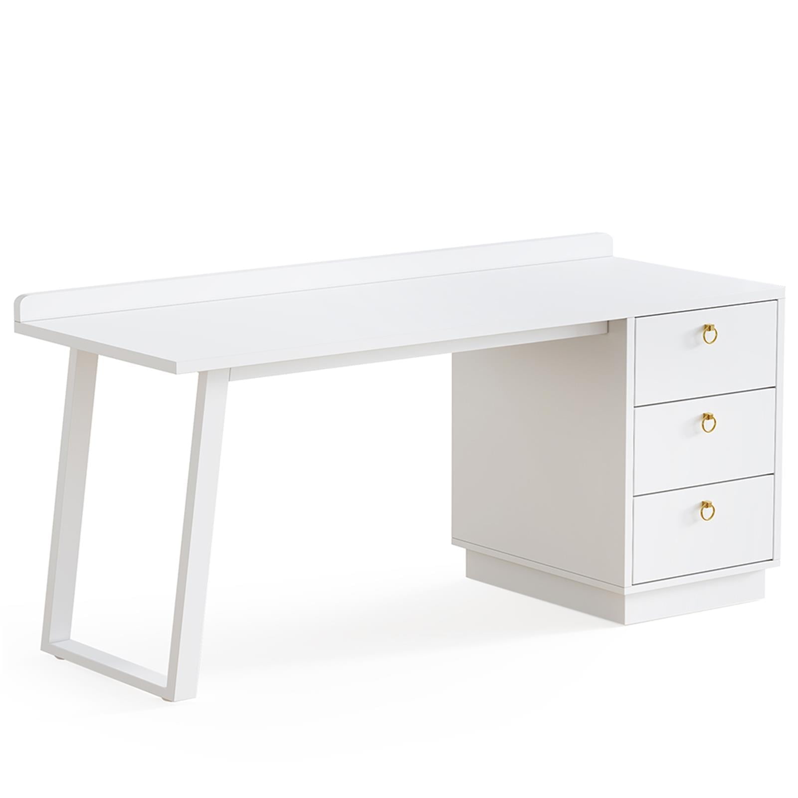Demi Bonn 55" Computer Desk with Storage Drawers, Wood Executive Desk, Gaming Desk with Storage, Work Desk for Home Office, Study, Living Room, White