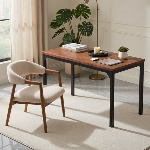 Demi Bonn 55" Conference Table with Heavy-duty Metal Frame, Small Home Office Desk Study Writing Table, Brown