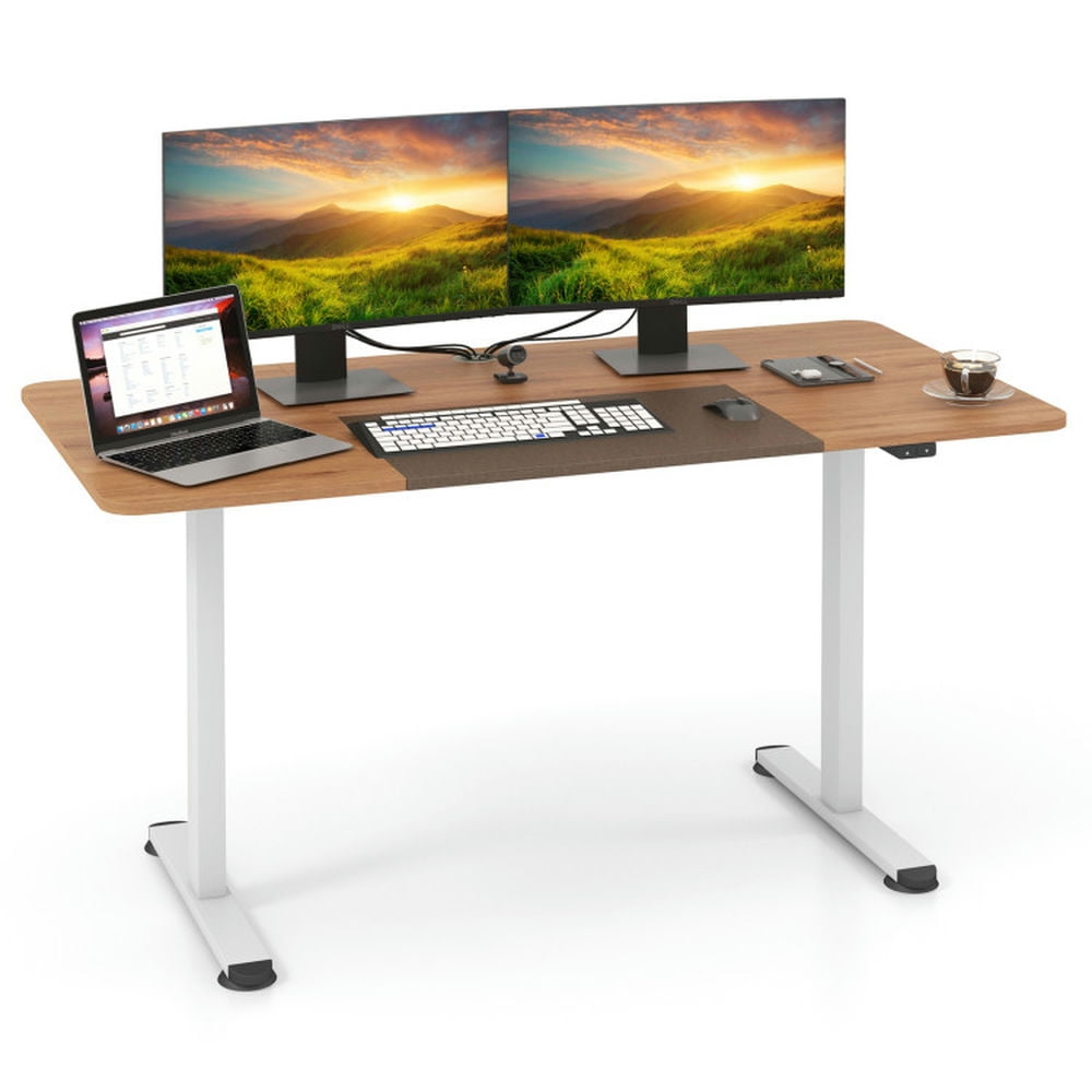 Finihen 55" Electric Height Adjustable Computer Desk with Hook, Small Home Office Desk Study Writing Table, Beige Finihen 55" Electric Height Adjustable Computer Desk with Hook, Small Home Office Desk Study Writing Table, Beige