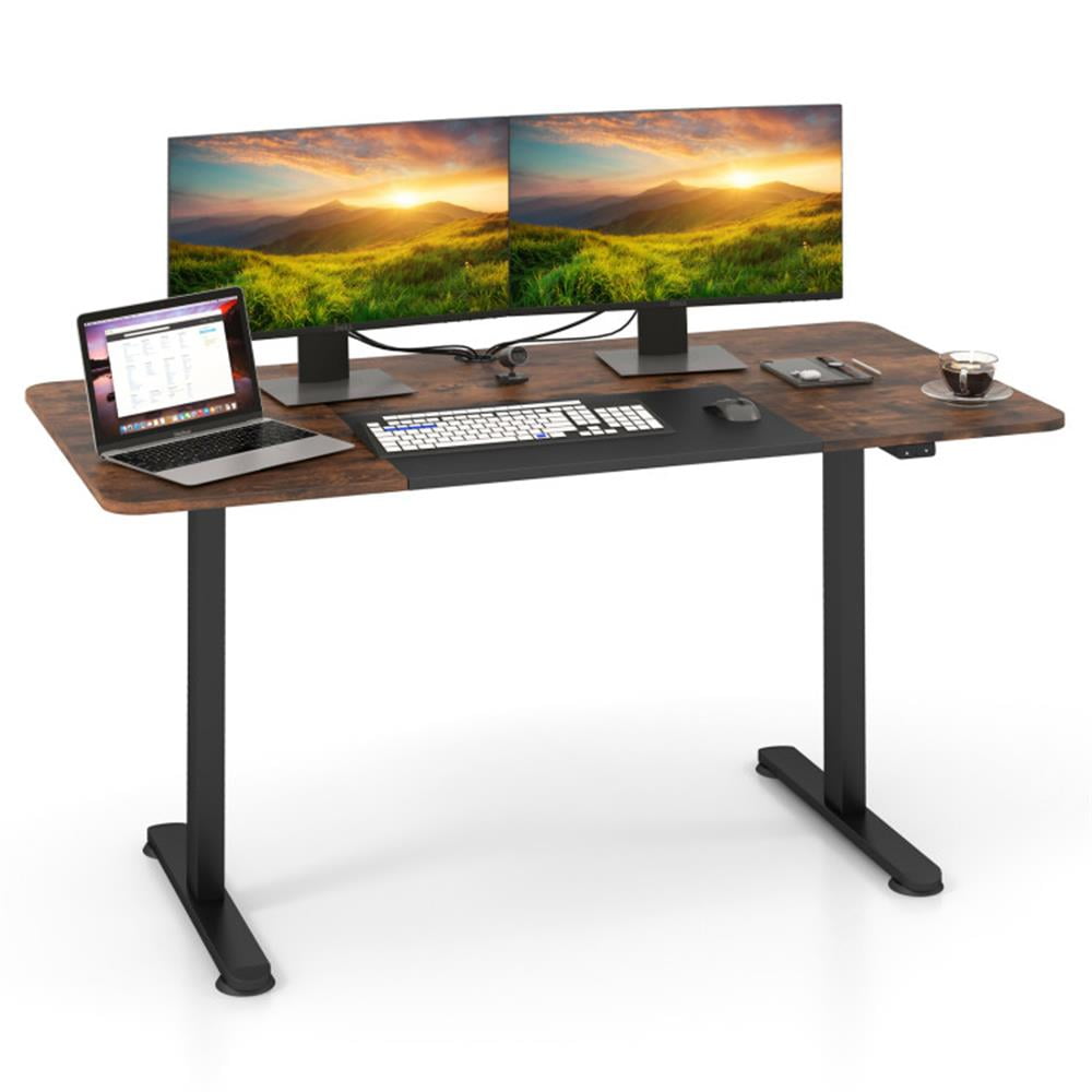 Finihen 55" Electric Height Adjustable Computer Desk with Hook, Small Home Office Desk Study Writing Table, Brown Finihen 55" Electric Height Adjustable Computer Desk with Hook, Small Home Office Desk Study Writing Table, Brown