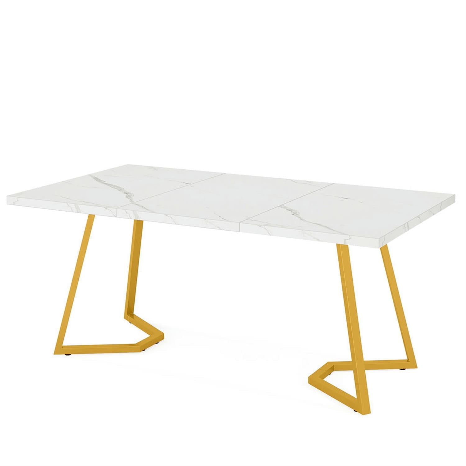 Demi Bonn 55" Executive Computer Desk with Faux Marble Tabletop, Modern Duty Study Writing Gaming Table for Home Office, Rectangle Conference Table, White