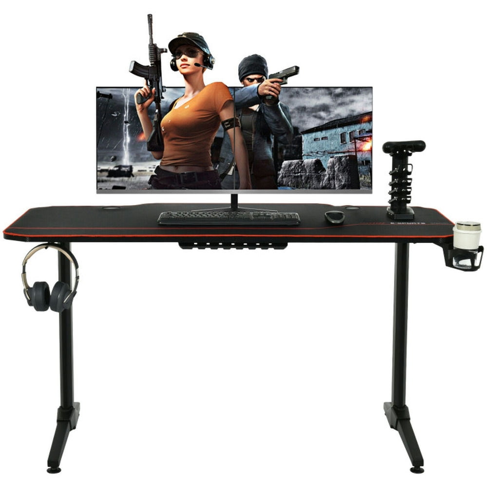 Finihen 55" Gaming Desk with Free Mouse Pad with Carbon Fiber Surface, Small Home Office Desk Study Writing Table, Black Finihen 55" Gaming Desk with Free Mouse Pad with Carbon Fiber Surface, Small Home Office Desk Study Writing Table, Black