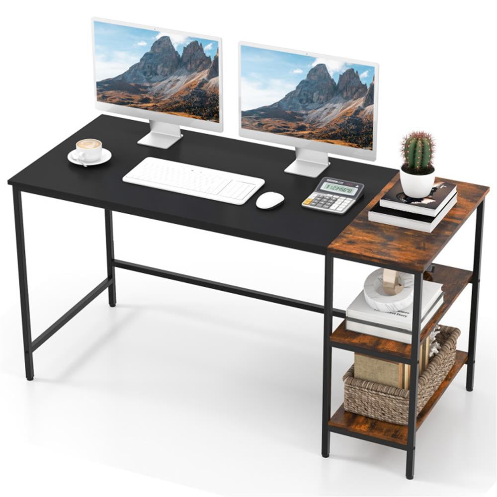 Finihen 55" Modern Industrial Style Study Writing Desk with 2 Storage Shelves, Small Home Office Desk Computer Table, Black Finihen 55" Modern Industrial Style Study Writing Desk with 2 Storage Shelves, Small Home Office Desk Computer Table, Black