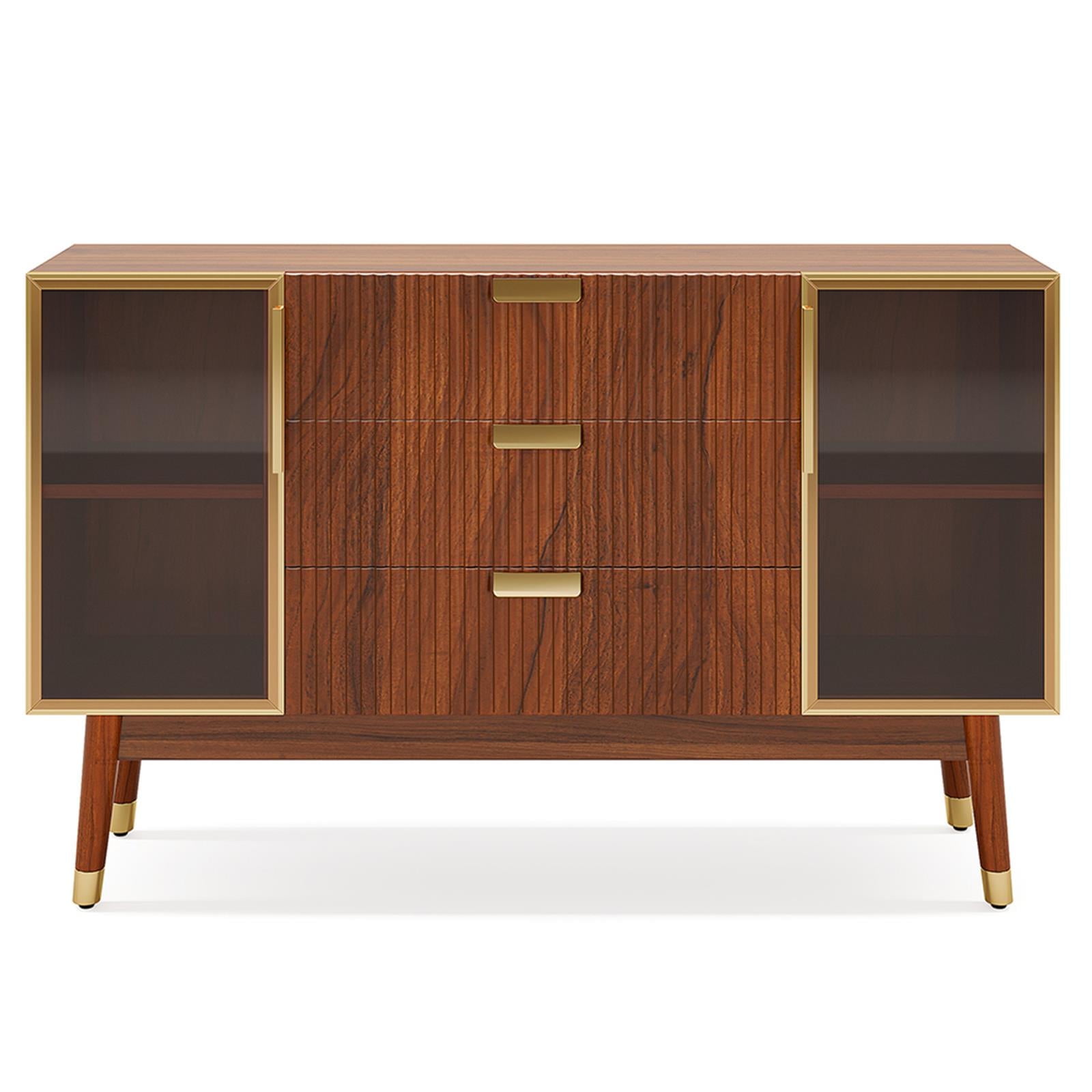 Demi Bonn 55" Sideboard Buffet Storage Cabinet with 3 Drawers, Mid-Century Credenza Accent Cabinet for Kitchen Entryway Living Dining Room, Brown