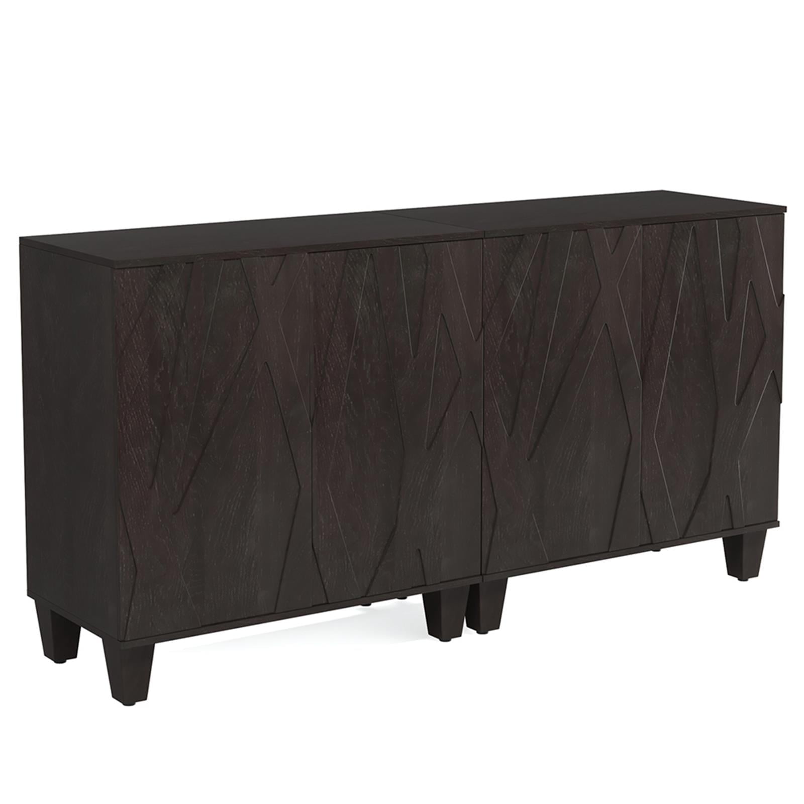 Demi Bonn 55" Sideboard Buffet Storage Cabinet with Solid Wood Legs, Credenza Accent Cabinet for Kitchen Entryway Living Dining Room, Black