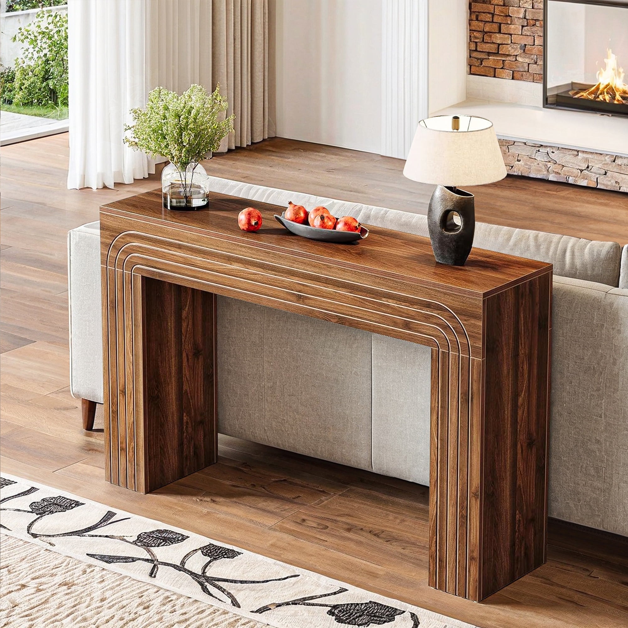 Demi Bonn 55" Wood Console Table, Farmhouse Sofa Table Hallway Table for Hallway, Bedroom, Living Room, Brown