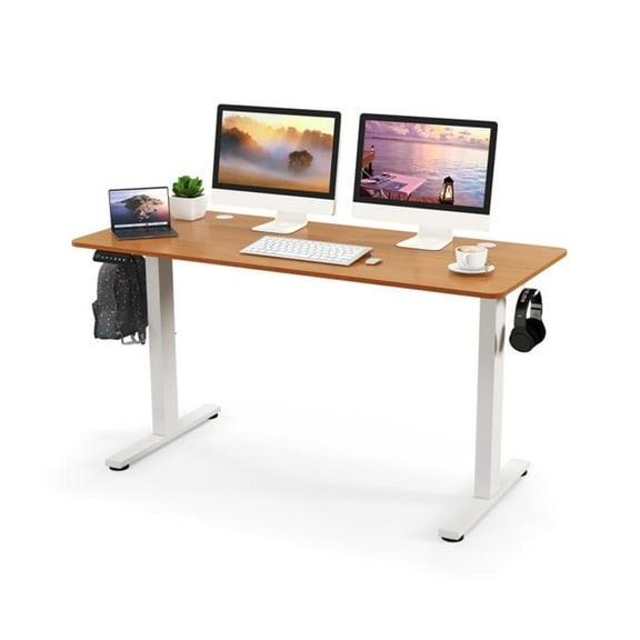 Demi Bonn 55" x 24" Sit Stand Computer Desk with 3 Memory Height Settings, Small Home Office Desk Study Writing Table, Beige