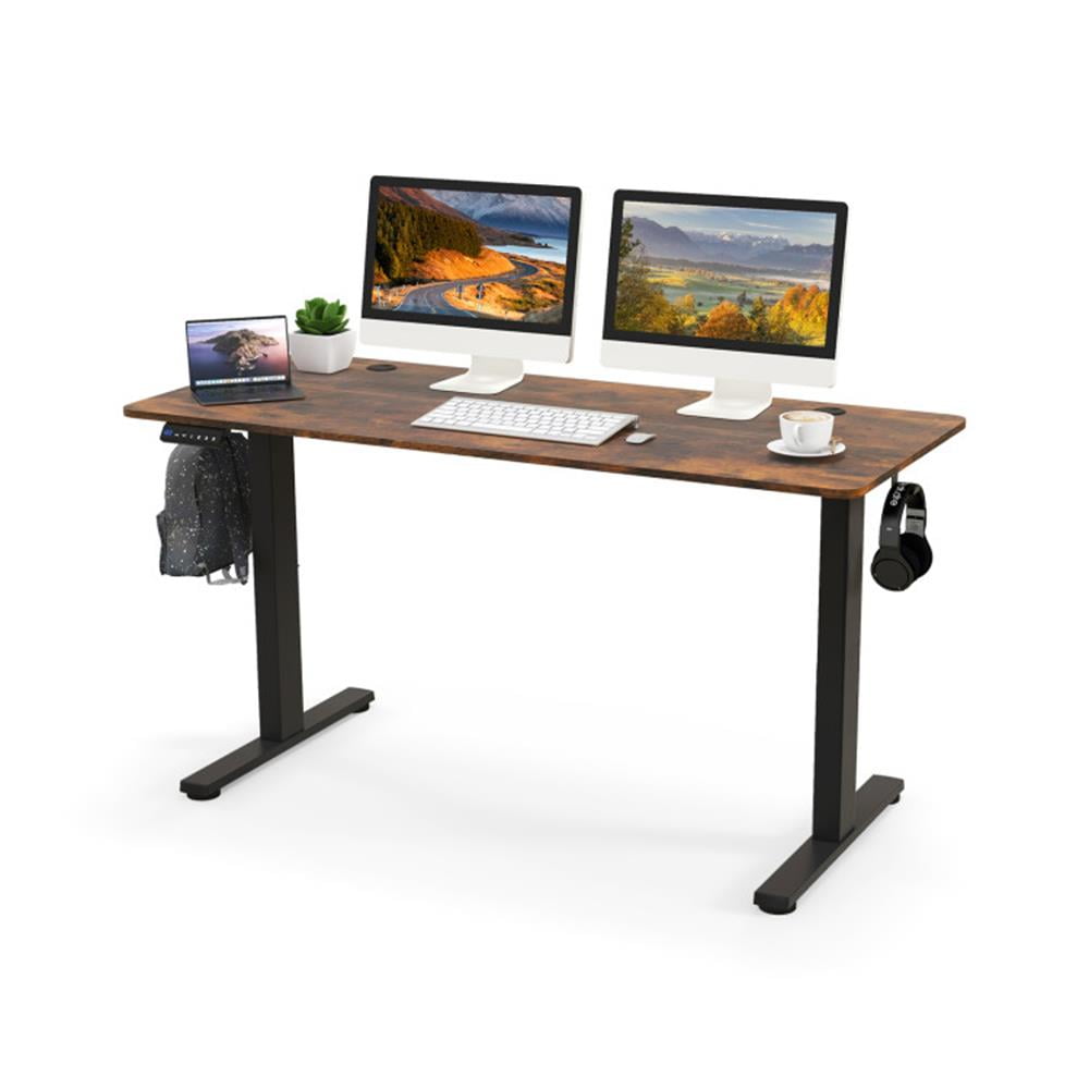 Finihen 55" x 24" Sit Stand Computer Desk with 3 Memory Height Settings, Small Home Office Desk Study Writing Table, Brown Finihen 55" x 24" Sit Stand Computer Desk with 3 Memory Height Settings, Small Home Office Desk Study Writing Table, Brown