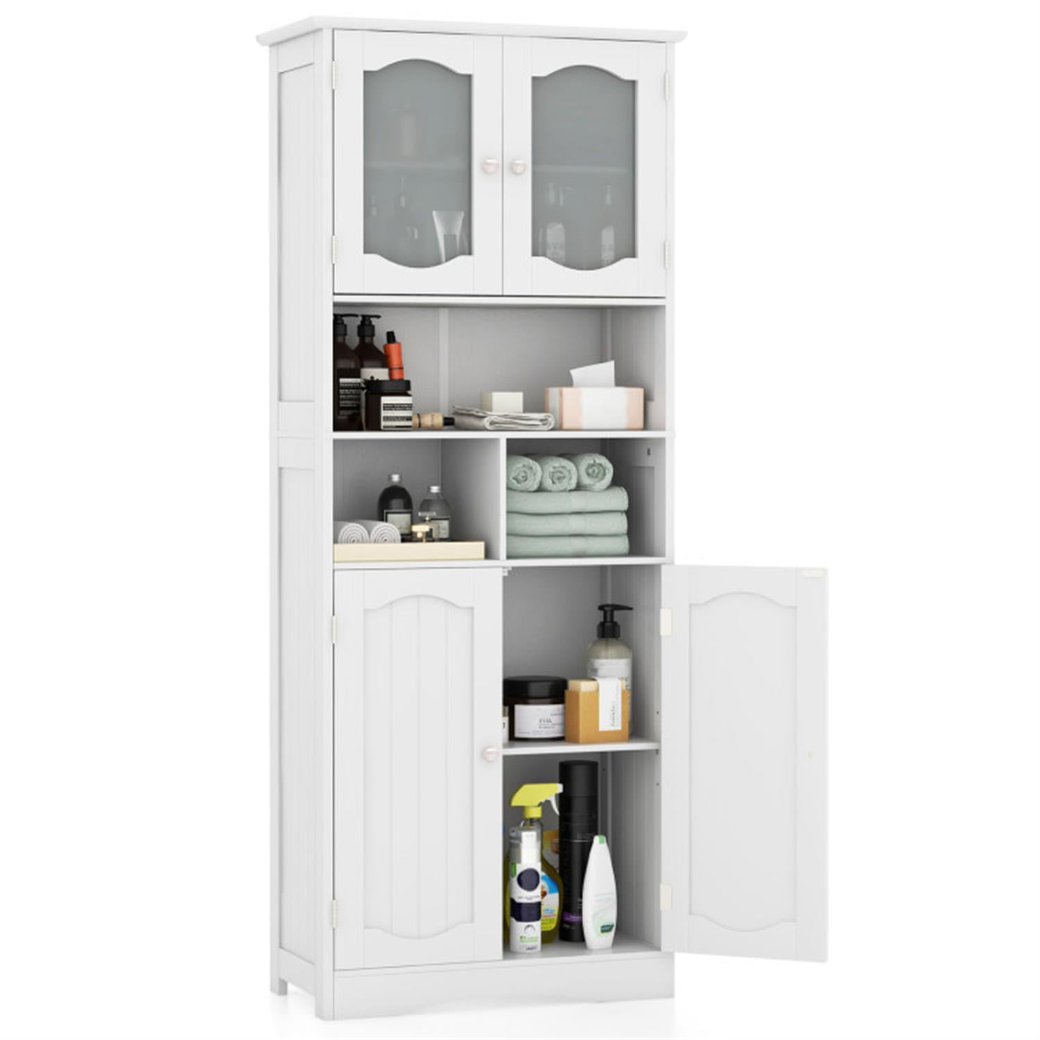 White MDF Living Room Cabinet with Adjustable Shelving and Frost Glass Doors