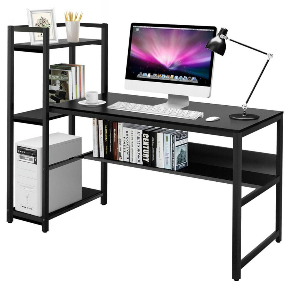Finihen 59" Computer Desk Office Workstation 4-Tier Storage Shelves, Small Home Study Writing Table, Black Finihen 59" Computer Desk Office Workstation 4-Tier Storage Shelves, Small Home Study Writing Table, Black