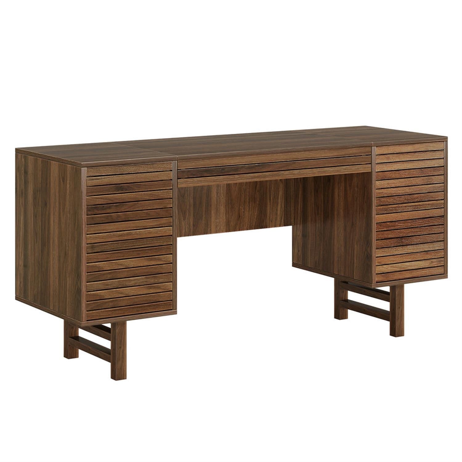 Demi Bonn 59" Executive Computer Desk with Storage Drawers, Modern Study Writing Gaming Table for Home Office, Brown